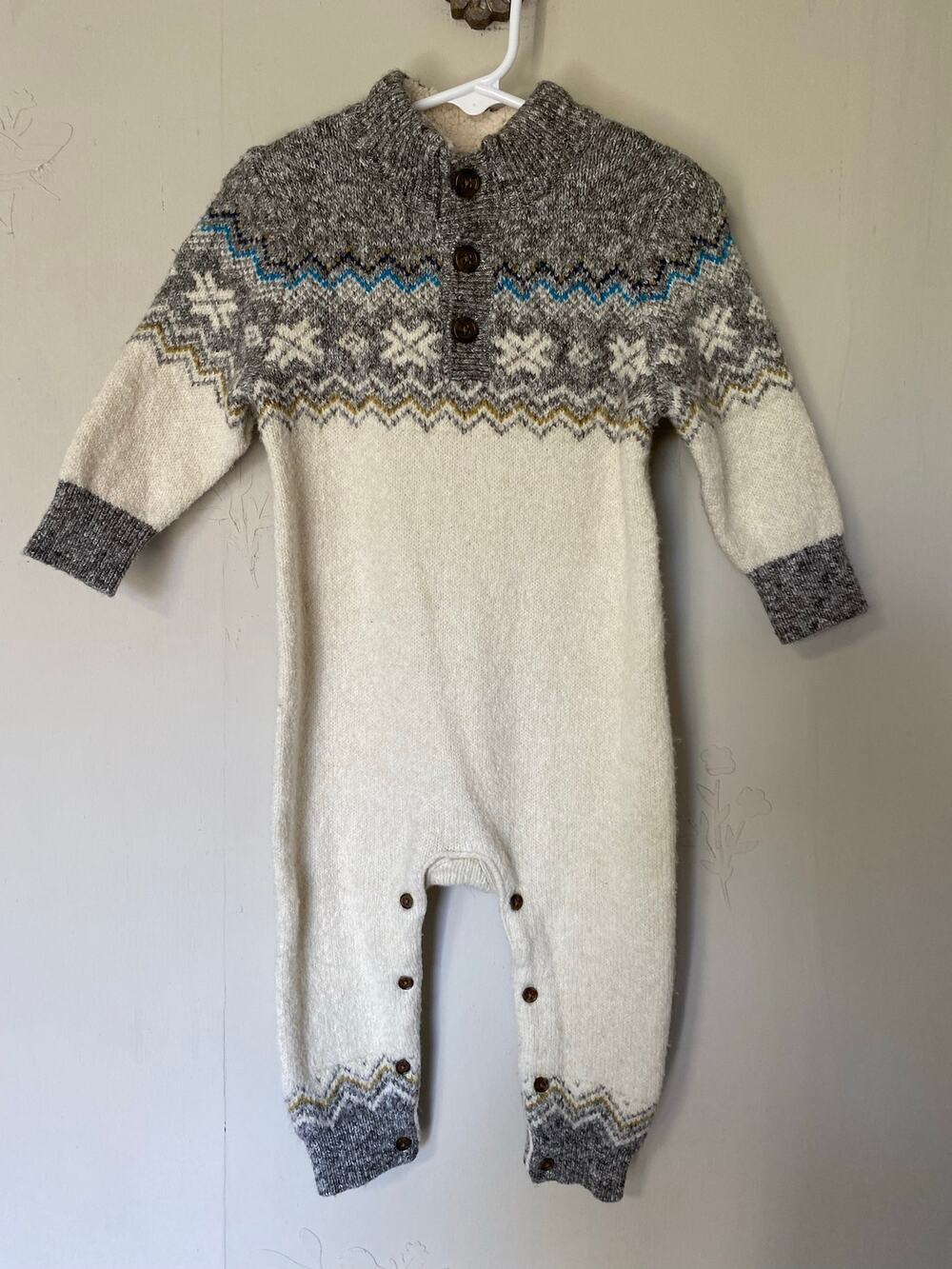 Baby Gap Fair Isle Sweater One Piece Sherpa Lined Collar 12-18 Months